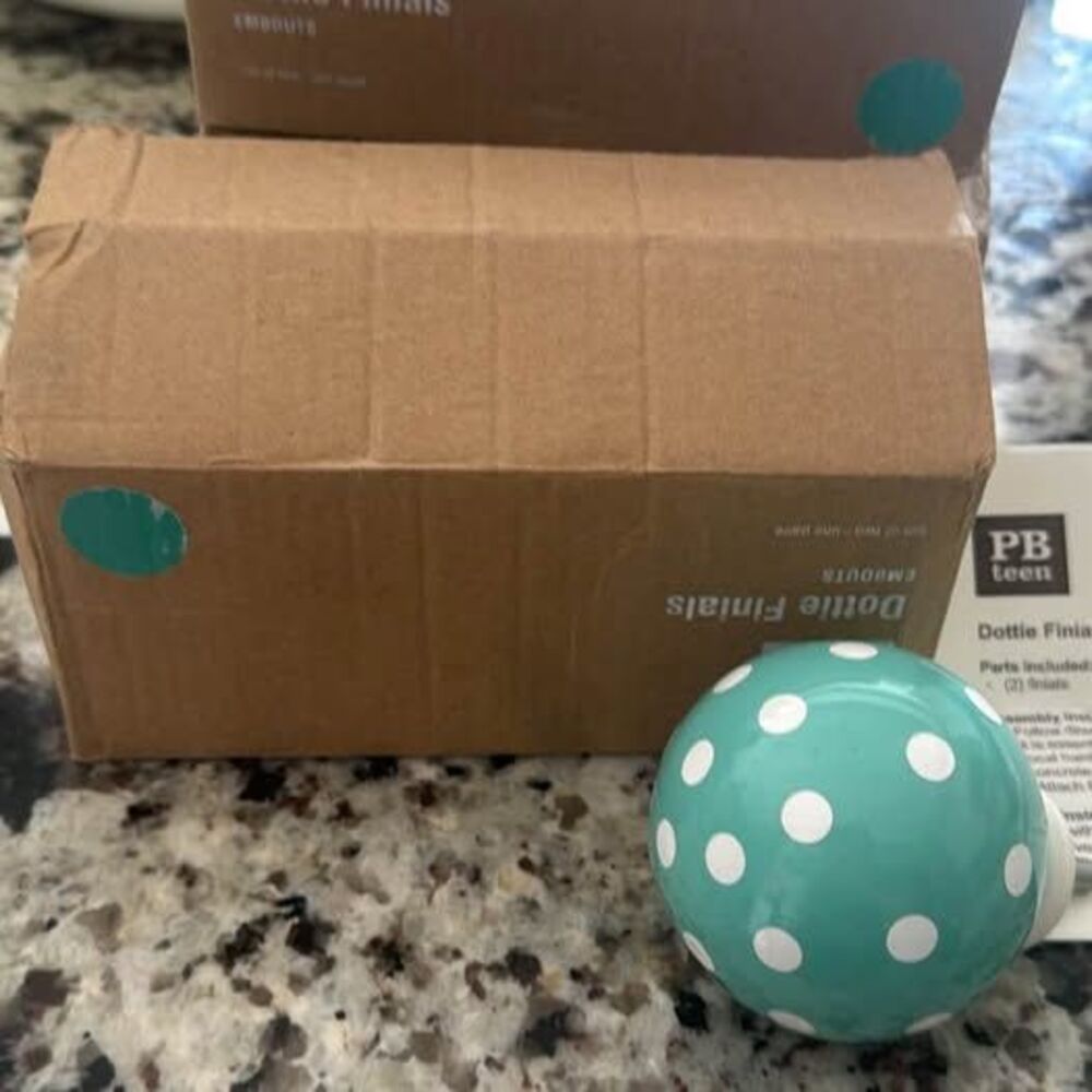 Pottery Barn Teen Dottie Finials/Curtain Rod Ends, “Pool” color, 2 per box, NIB